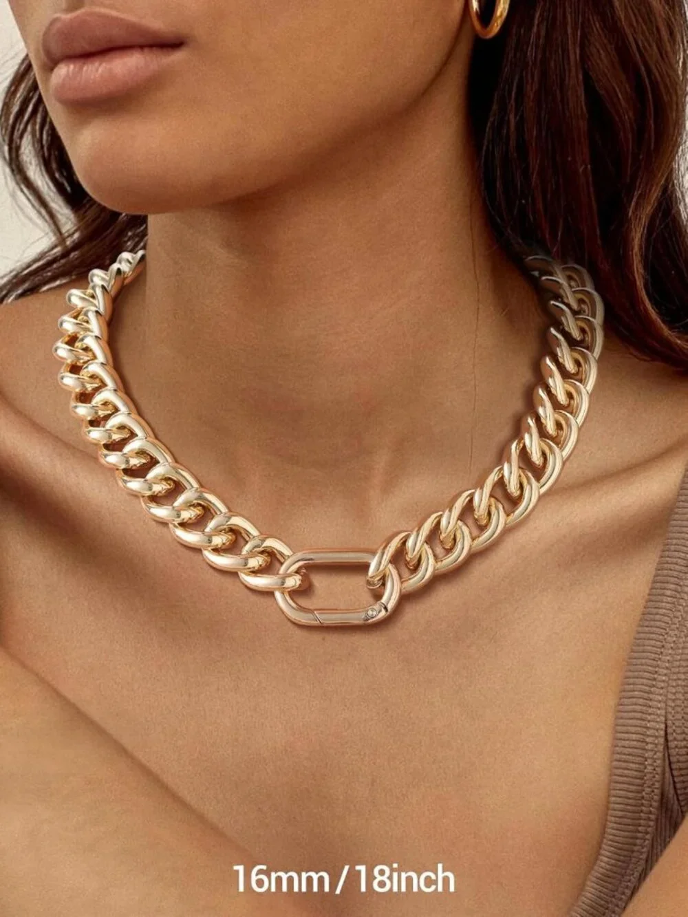 Trendy Chunky Gold Cuban Chain Necklace for Women, 14K Gold Plated, Hip Jewelry